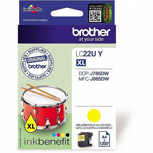 מיכל דיו מקורי צהוב Brother LC-22UY
